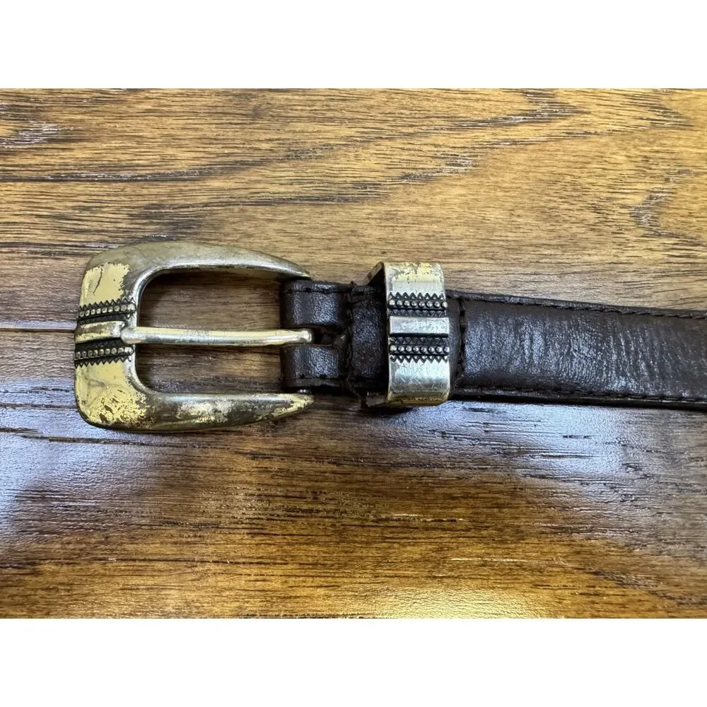 Genuine Leather Concho Belt Dark Brown Silver Patina, Sz 40